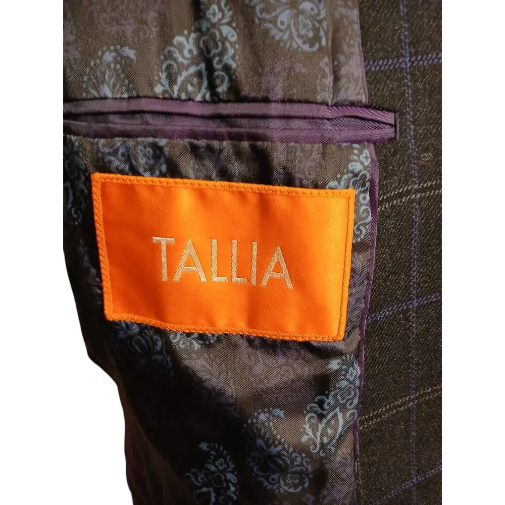 Tallia Men's Slim Fit WOOL Blend Sport Coat Sz 40 Black Plaid Jacket Macy's $295